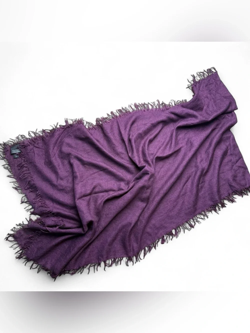 Eileen Fisher Purple Lightweight Fringe Wrap Shawl Scarf OS